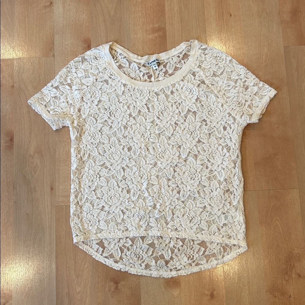Express Lace Crew Neck Short Sleeve Top size XS